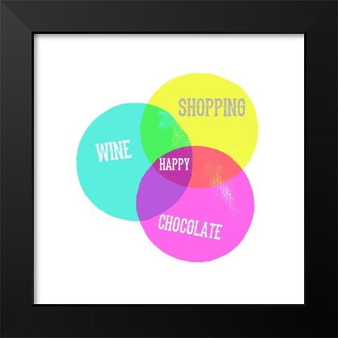 Venn Happy Diagram Black Modern Wood Framed Art Print by Dos Santos, Bella