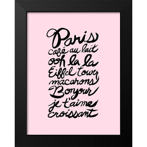 Paris Words Pink Black Modern Wood Framed Art Print by Dos Santos, Bella