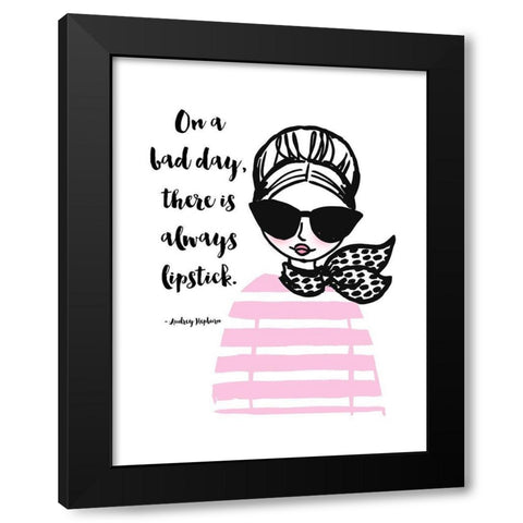 Theres Always Lipstick Black Modern Wood Framed Art Print with Double Matting by Dos Santos, Bella
