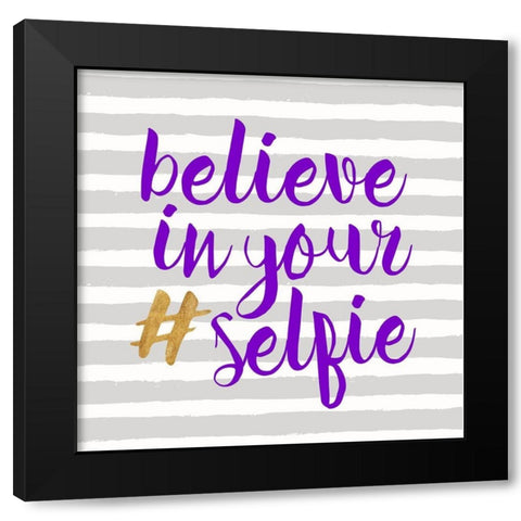 Believe Stripes Black Modern Wood Framed Art Print with Double Matting by Dos Santos, Bella
