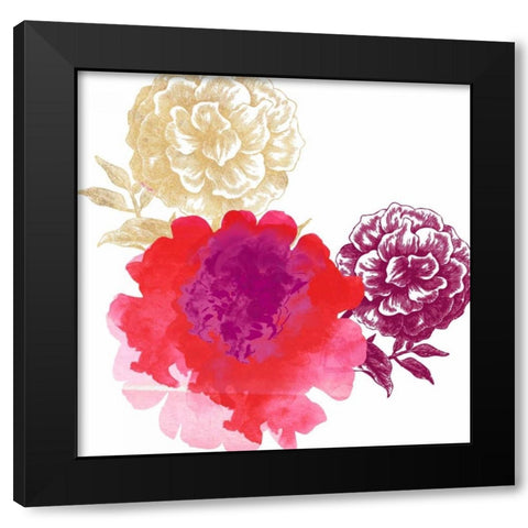 Happy Garden Reds Black Modern Wood Framed Art Print by Dos Santos, Bella