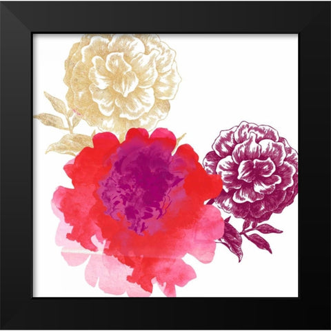 Happy Garden Reds Black Modern Wood Framed Art Print by Dos Santos, Bella