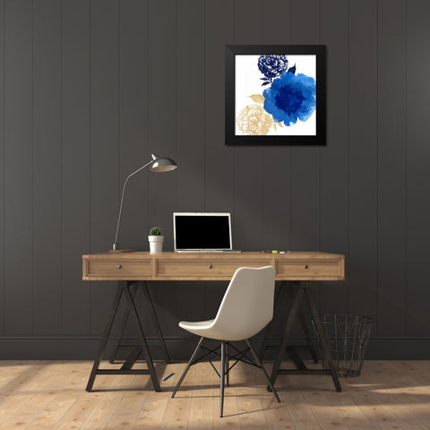 Happy Garden Blue Black Modern Wood Framed Art Print by Dos Santos, Bella
