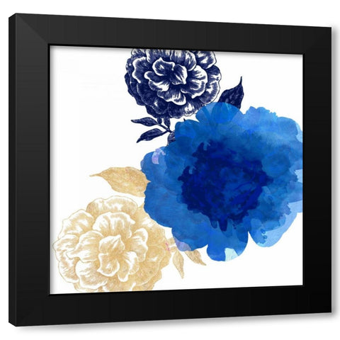 Happy Garden Blue Black Modern Wood Framed Art Print by Dos Santos, Bella