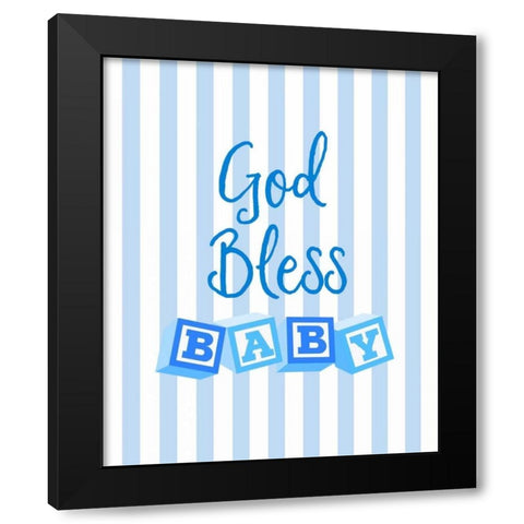 God Bless Baby Blue Black Modern Wood Framed Art Print by Dos Santos, Bella