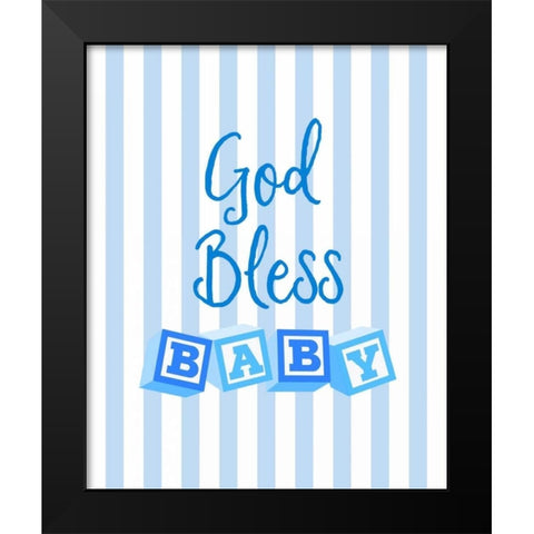God Bless Baby Blue Black Modern Wood Framed Art Print by Dos Santos, Bella