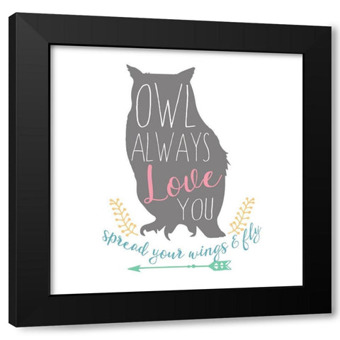 Owl Always Love You, Color Black Modern Wood Framed Art Print with Double Matting by Dos Santos, Bella