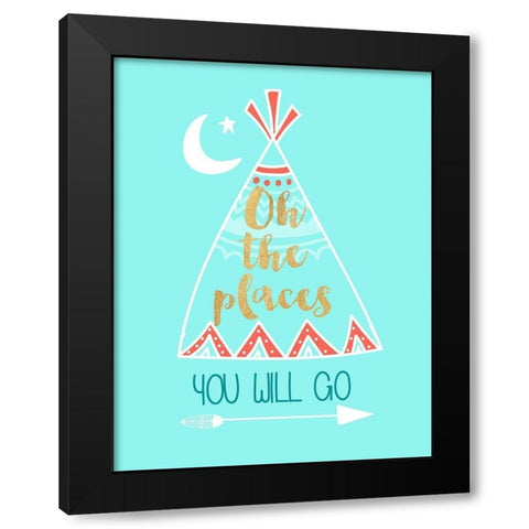 Oh The Places You Will Go Black Modern Wood Framed Art Print by Dos Santos, Bella