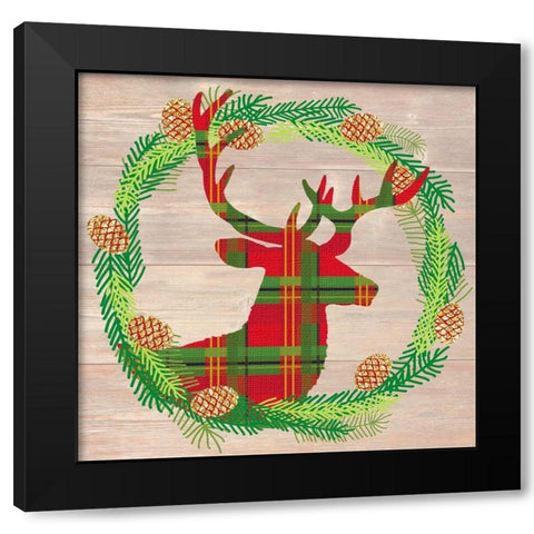 Plaid Stag Black Modern Wood Framed Art Print with Double Matting by Dos Santos, Bella