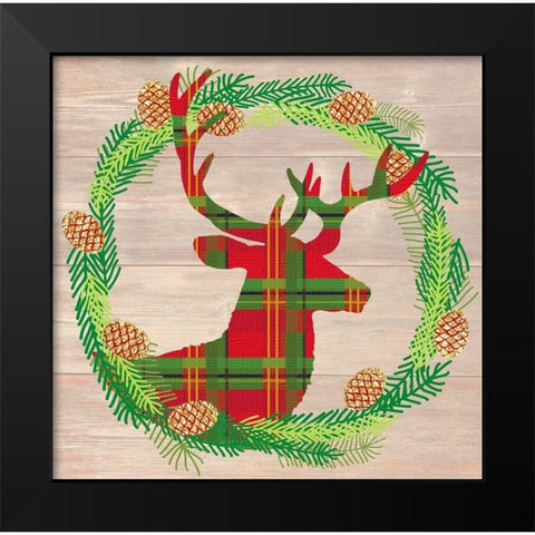Plaid Stag Black Modern Wood Framed Art Print by Dos Santos, Bella