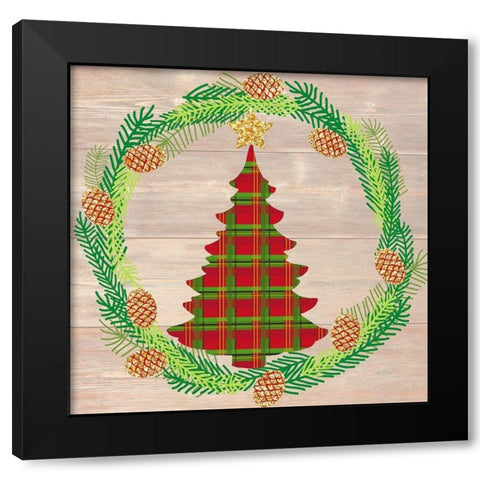 Plaid Christmas Tree Black Modern Wood Framed Art Print by Dos Santos, Bella