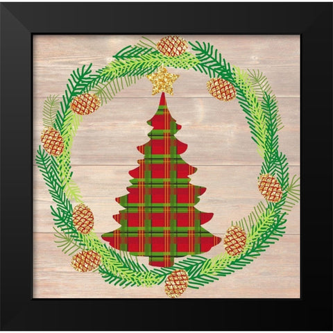 Plaid Christmas Tree Black Modern Wood Framed Art Print by Dos Santos, Bella