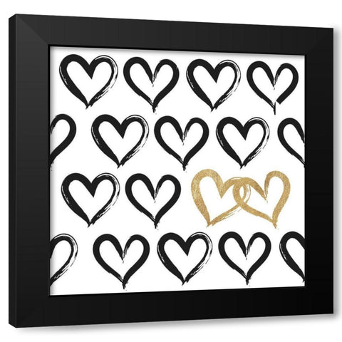 Two Hearts Black Modern Wood Framed Art Print with Double Matting by Dos Santos, Bella