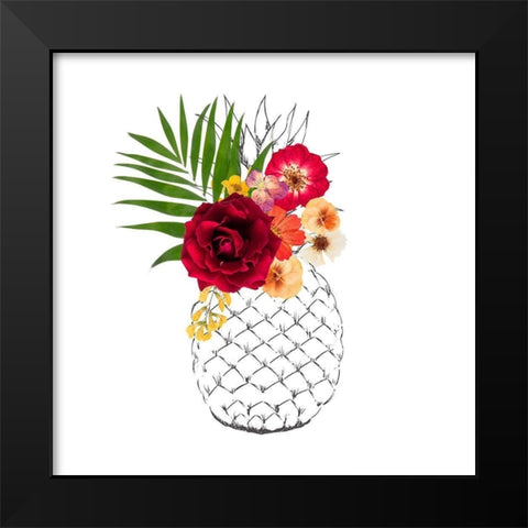 Floral Pineapple Black Modern Wood Framed Art Print by Dos Santos, Bella