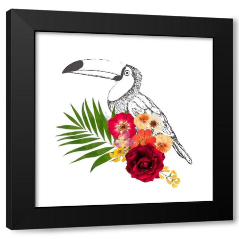 Floral Toucan Black Modern Wood Framed Art Print by Dos Santos, Bella