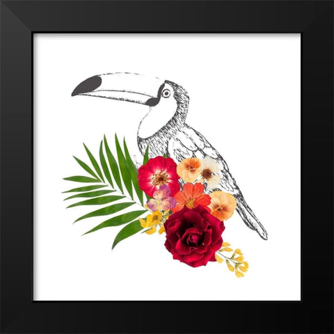 Floral Toucan Black Modern Wood Framed Art Print by Dos Santos, Bella