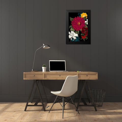 Vibrant Florals Black 1 Black Modern Wood Framed Art Print by Ross, Devon