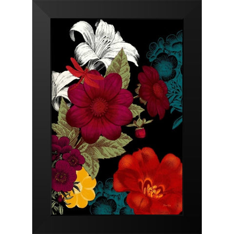 Vibrant Florals Black 2 Black Modern Wood Framed Art Print by Ross, Devon