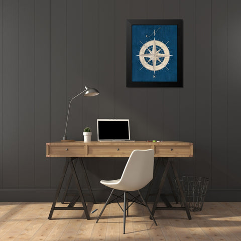 Compass Rose Coastal Blue Black Modern Wood Framed Art Print by Appleman, Sam