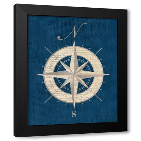 Compass Rose Coastal Blue Black Modern Wood Framed Art Print by Appleman, Sam