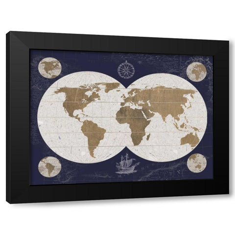 Explorers Map - Blue Black Modern Wood Framed Art Print by Appleman, Sam
