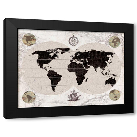 Explorers Map Black Modern Wood Framed Art Print by Appleman, Sam