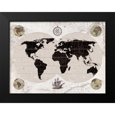 Explorers Map Black Modern Wood Framed Art Print by Appleman, Sam