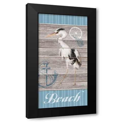 Beach Heron Black Modern Wood Framed Art Print by Appleman, Sam