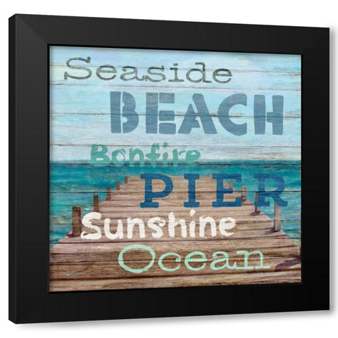 Pier View Weathered Wood Sign Black Modern Wood Framed Art Print with Double Matting by Appleman, Sam