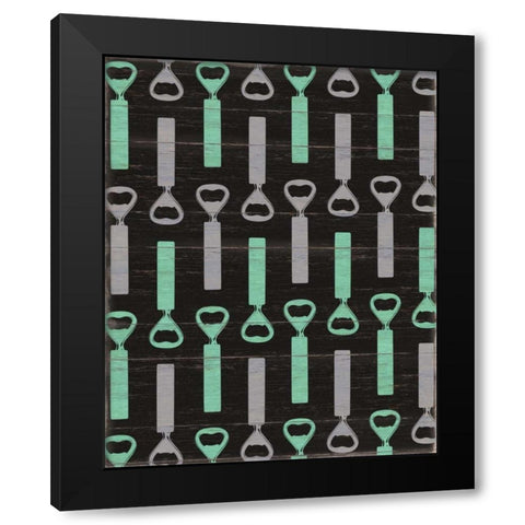 Beer Bottle Opener Pattern Black Modern Wood Framed Art Print with Double Matting by Appleman, Sam
