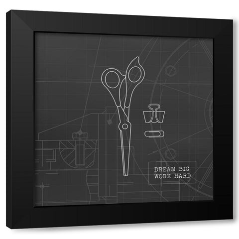 Scissor Blueprint Black Modern Wood Framed Art Print with Double Matting by Appleman, Sam