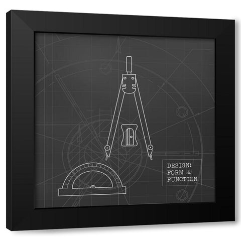 Geometry Tools Blueprint Black Modern Wood Framed Art Print with Double Matting by Appleman, Sam