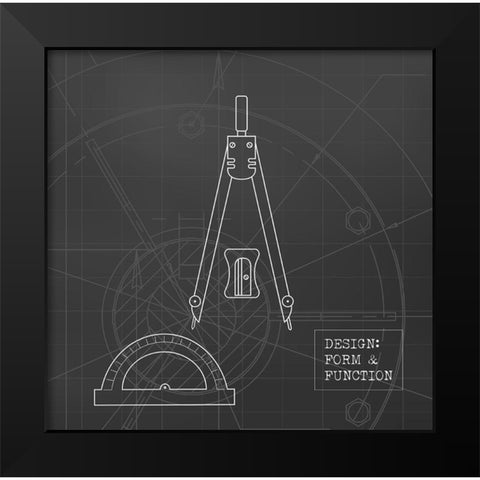 Geometry Tools Blueprint Black Modern Wood Framed Art Print by Appleman, Sam