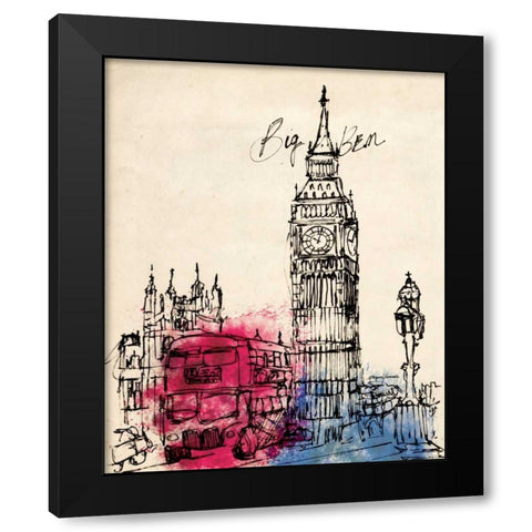 Big Ben in Pen Black Modern Wood Framed Art Print with Double Matting by Yamada, Morgan