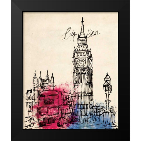 Big Ben in Pen Black Modern Wood Framed Art Print by Yamada, Morgan