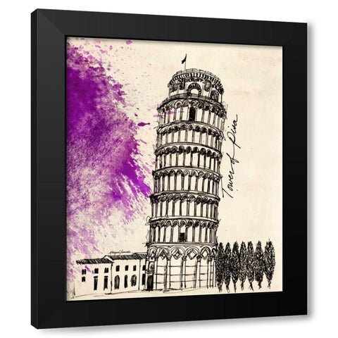 Tower of Pisa in Pen Black Modern Wood Framed Art Print by Yamada, Morgan