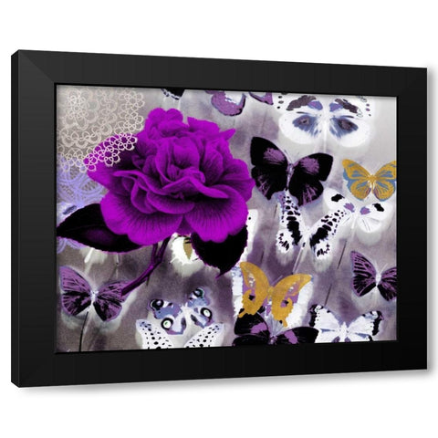 Butterfly Collage Magenta Black Modern Wood Framed Art Print with Double Matting by Taylor, Evangeline
