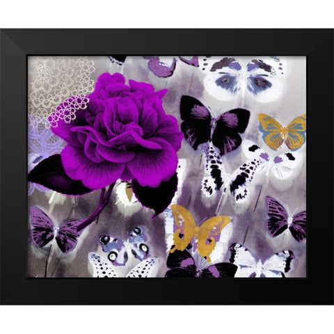 Butterfly Collage Magenta Black Modern Wood Framed Art Print by Taylor, Evangeline
