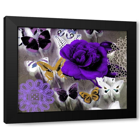 Butterfly Collage Purple Black Modern Wood Framed Art Print with Double Matting by Taylor, Evangeline