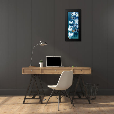 Morccan Blue Butterflies 1 Black Modern Wood Framed Art Print by Taylor, Evangeline