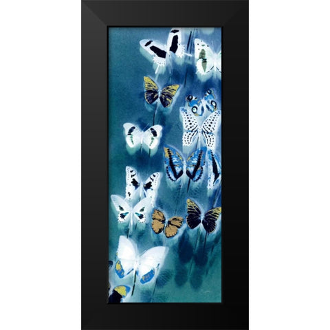 Morccan Blue Butterflies 1 Black Modern Wood Framed Art Print by Taylor, Evangeline
