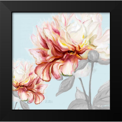 Blushing Peony Square 1 Black Modern Wood Framed Art Print by Art Atelier Alliance