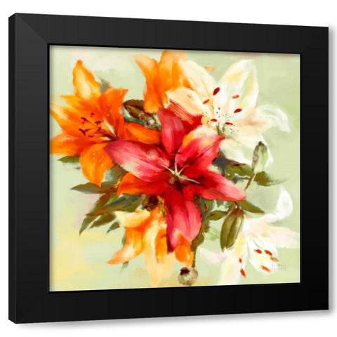 Bursting Lillies 2 Black Modern Wood Framed Art Print with Double Matting by Art Atelier Alliance