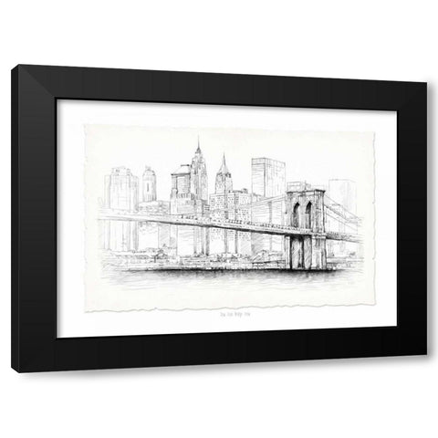 Brooklyn Bridge Pen and Ink Black Modern Wood Framed Art Print by Art Atelier Alliance
