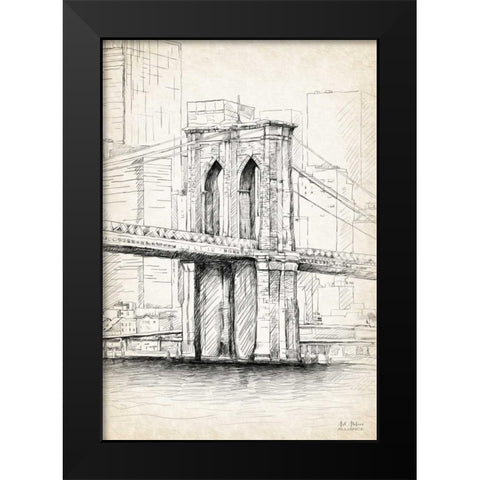 Brooklyn Bridge Sketch Black Modern Wood Framed Art Print by Art Atelier Alliance