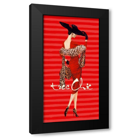 Tres Chic Fashion Illustration In Red Black Modern Wood Framed Art Print by Art Atelier Alliance