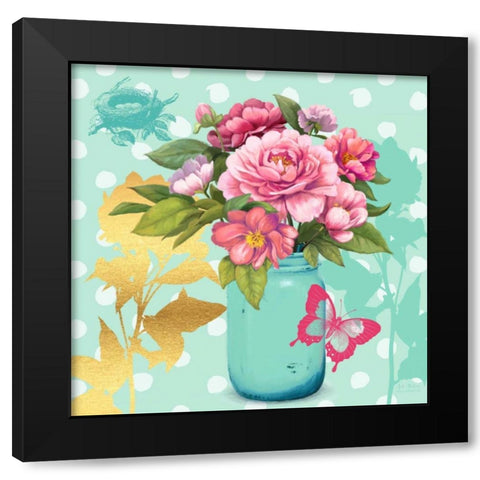 Mint Mason Jar Bouquet Black Modern Wood Framed Art Print with Double Matting by Art Atelier Alliance