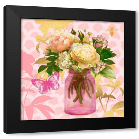 Pink Mason Jar Bouquet Black Modern Wood Framed Art Print by Art Atelier Alliance