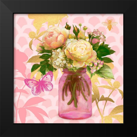 Pink Mason Jar Bouquet Black Modern Wood Framed Art Print by Art Atelier Alliance