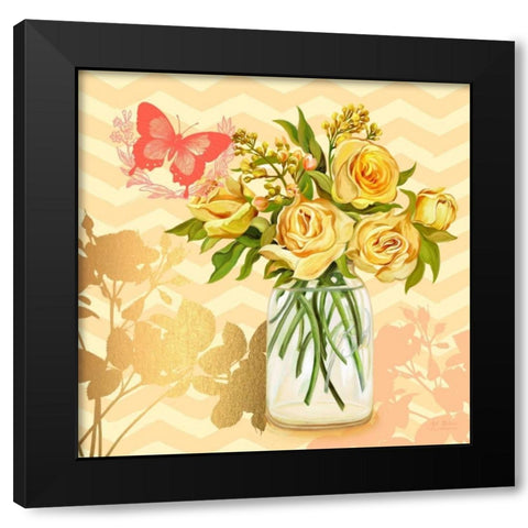 Yellow Mason Jar Bouquet Black Modern Wood Framed Art Print with Double Matting by Art Atelier Alliance
